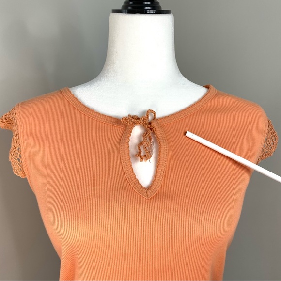 2/$30 VTG Orange Ribbed 100% Cotton Crochet T-Shirt XL - Picture 7 of 8